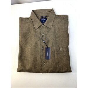 NWT Trust Mens Brown Microfiber Long Sleeve Button Up Business Shirt Size 2XL